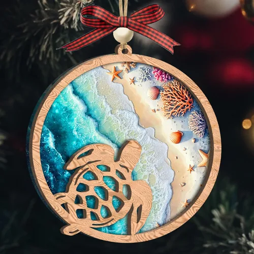 Vista 8 de Adorno acrílico de tortuga marina con tarjeta de historia, regalos de tortuga marina para mujeres, regalos de playa para mujeres, adornos de Navidad