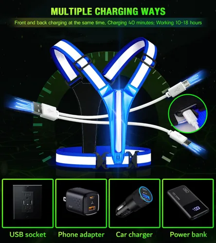 Vista 5 de Chaleco reflectante para correr con luz LED, chaleco reflectante recargable de alta visibilidad