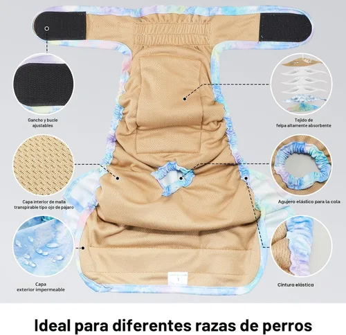 Vista 5 de Pañales reutilizables para perras, lavables, de alta calidad, para perros, paquete de 3, altamente absorbentes, para el calor, la incontinencia
