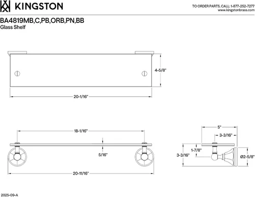 Vista 2 de Kingston Brass BA4819BB Estante de vidrio metropolitano, latón cepillado