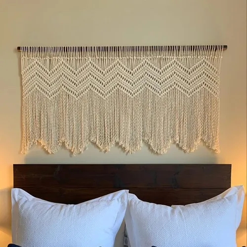 Vista 8 de Cortina bohemia de macramé con cenefa, 47 pulgadas de ancho x 22 pulgadas de largo (beige), casual, filtro de luz, sin forro, adulto, unisex