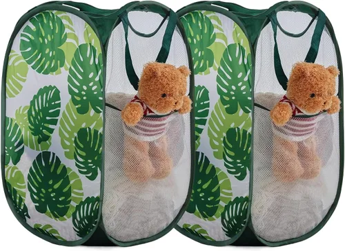 Vista 8 de Cesta de malla desplegable para ropa sucia con asas duraderas - Cesta plegable portátil para dormitorio, baño y viajes (negro)