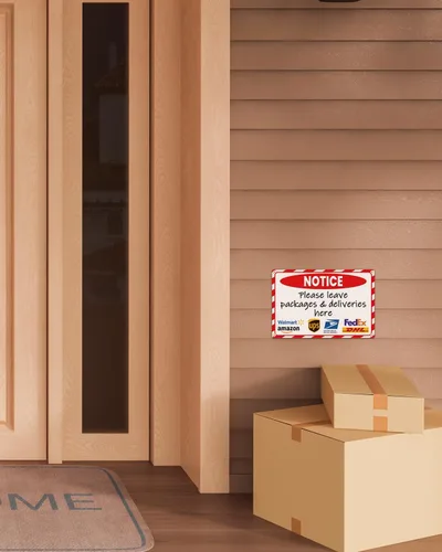 Vista 46 de ALKB - Letrero de entrega de paquetes de 8 x 12 pulgadas, entrega todos los paquetes aquí Letrero de aluminio libre de óxido para porche, puerta