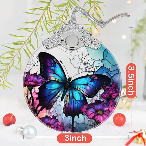 Vista 3 de Adorno de vitral, adornos de Navidad, decoraciones de árbol de Navidad, decoración de mariposa de Navidad, adornos de mariposa para árbol