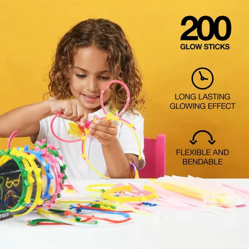 Vista 2 de Paquete de 500 collares y pulseras de varillas brillantes para fiestas, suministros de fiesta ultra brillantes que brillan en la oscuridad
