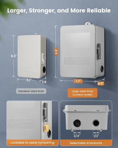 Vista 7 de SURAIELEC Temporizador WiFi para Piscina, 40 AMP 120V 2HP, Temporizador Inteligente para Interior y Exterior de Alta Resistencia para Bomba