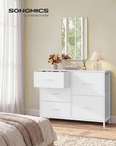 Vista 2 de SONGMICS Cómoda para dormitorio, cómoda ancha para armario con 5 cajones de Blanco nube