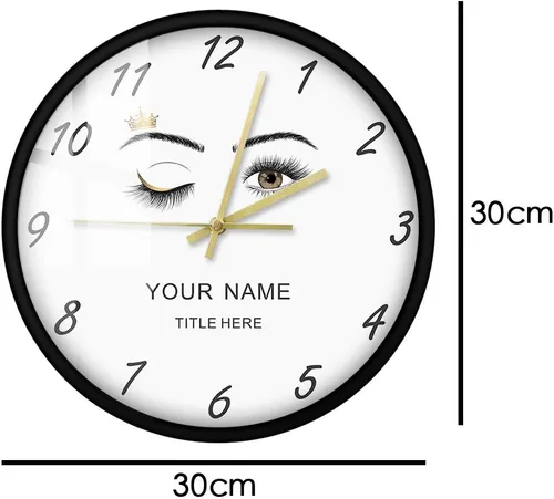 Vista 2 de The Geeky Days Extensiones de pestañas Salón de belleza Estudio Marco de metal personalizado Reloj de pared Pestañas Mujer Guiño Ojo Corona Cejas