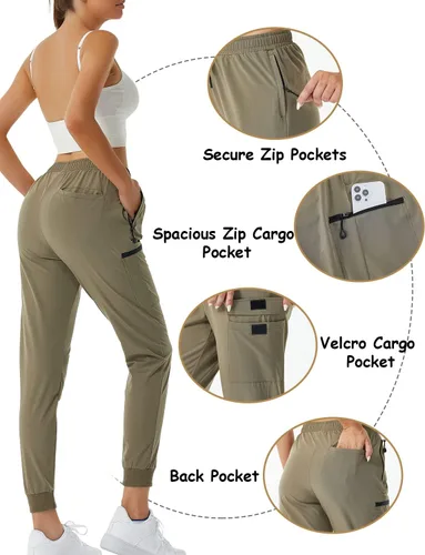 Vista 4 de Pantalones deportivos versátiles de senderismo para mujer, de secado rápido, con bolsillos tipo cargo, para atletismo, entrenamiento, ropa