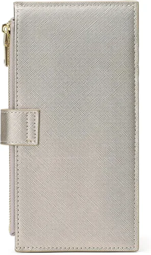 Vista 6 de GOIACII - Carteras para mujer de dos pliegues con bloqueo RFID y 2 bolsillos con cremallera, Dorado plata, M