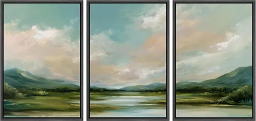 Vista 129 de Ashbrook Set de Arte de Pared en Lienzo Enmarcado, Naturaleza, Horizonte de Playa Nebulosa, Ilustraciones de Área Silvestre, Bellas Artes, Paisaje