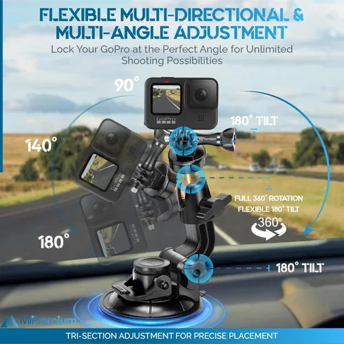 Vista 4 de MiPremium Soporte de ventosa de coche para GoPro Hero 13 12 11 10 9 8 7 6 5 4 3 3+ 2 sesiones negro plata XIAOYI 4K SJCAM Yi deportes acción cámara
