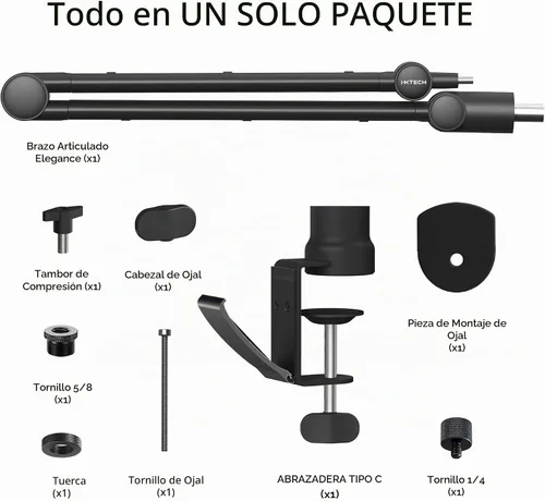 Vista 9 de Ixtech Brazo de soporte para micrófono, de escritorio, 360 °, ajustable y plegable como tijera, para podcast, videojuegos, radio y audio de estudio