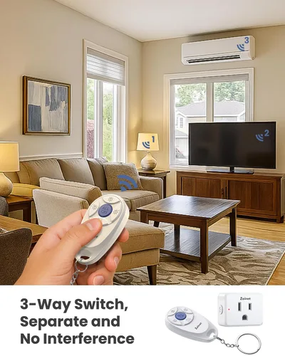 Vista 3 de Zoiinet Mini interruptores de enchufe de salida de control remoto de 3 bandas, diseño de mini llave, interruptores de luz inalámbricos expandibles