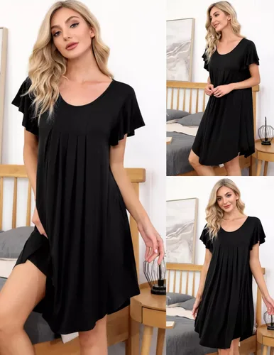 Vista 5 de Ekouaer 3 en 1 camisón de lactancia de maternidad vestido de hospitalparto vestido de hospital de manga acampanada plisado vestido de lactancia