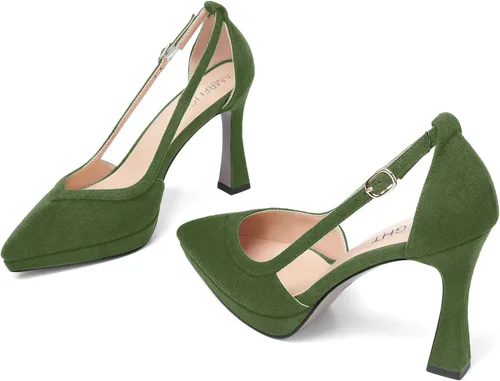 Vista 6 de AMBELIGHT Zapatos de tacón alto para mujer con plataforma de gamuza puntiaguda de 4 pulgadas