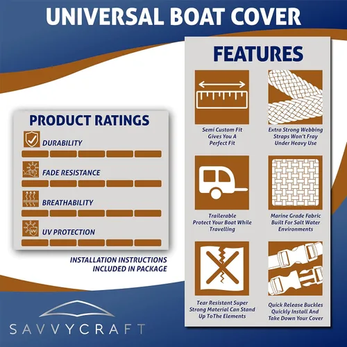 Vista 8 de Savvycraft Funda para lancha de 12 a 14 pies, poliéster resistente e impermeable de grado marino para lanchas V-Hull, lanchas de bajo