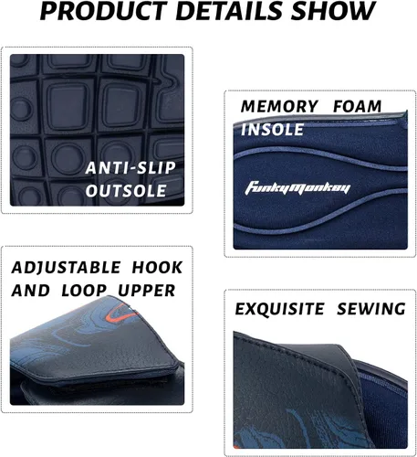 Vista 5 de FUNKYMONKEY Sandalias de espuma viscoelástica para hombres, sandalias de meter con correa gráfica y ajustables para exteriores