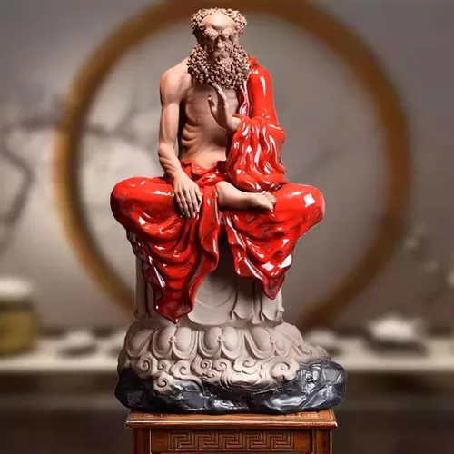 Vista 3 de Estatua de Buda meditadora de cerámica Bodhidharma Adornos Sala de estar Figura Zen China Escultura Oficina Escritorio Estatua de Buda Decoración