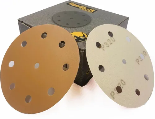 Vista 7 de TigerShark Discos de lijado de 5 pulgadas, 9 agujeros, grano 120, 50 unidades, paquete especial de revestimiento antiobstrucciones, papel TigerShark