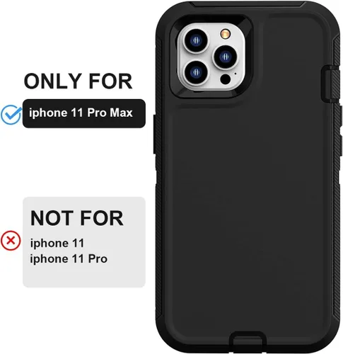 Vista 8 de Funda resistente para iPhone 11 Pro Max con 2 protectores de vidrio templado, grado militar, a prueba de golpes, color negro