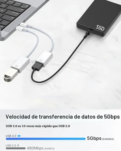 Vista 2 de [Certificado MFi de Apple] Adaptador USB C a USB, USB C macho a USB 3.0 hembra OTG convertidor de cable compatible con MacBook Pro Air, tabletas