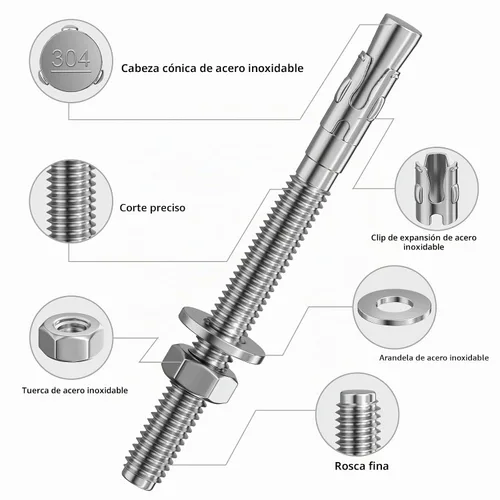 Vista 2 de Wensilon 5 piezas sujetadores estándar de 1/2x2-3/4 pulgadas, anclajes de cuña de acero inoxidable 304 para servicio pesado para cemento y hormigón