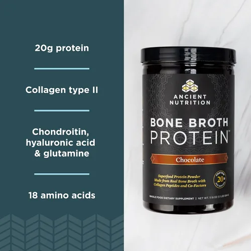 Vista 5 de Ancient Nutrition Proteína en polvo multicolágeno, chocolate, 40 porciones + polvo de proteína de caldo de hueso, chocolate, 40 porciones