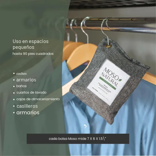 Vista 2 de Moso Natural, bolsa purificadora de aire Elimina olores de autos, armarios, baños y zonas de mascotas Juego de 4 unidades de color carbón, de 200 g
