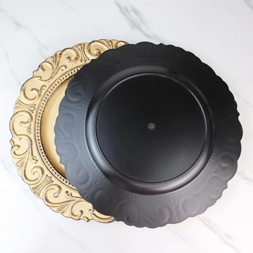 Vista 7 de Spsyrine Platos Base Dorados, Juego de 6 Platos Base para Platos de Cena, Platos Base de Mesa de 13 Pulgadas para Bodas al Por Mayor, Decoración