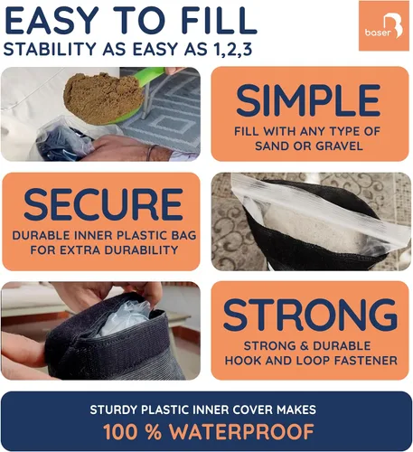 Vista 5 de Baser Bolsas de peso rectas rellenables de 2 x 33 libras rellenables para sombrillas de patio, voladizos y accesorios de jardín Gris-oscuro