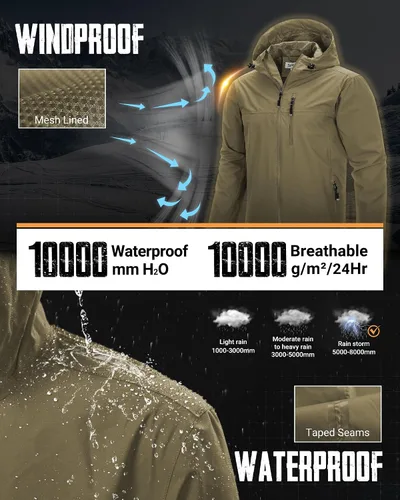 Vista 2 de 33,000ft Chaqueta impermeable plegable para hombre, ligera, con capucha, impermeable, para ciclismo