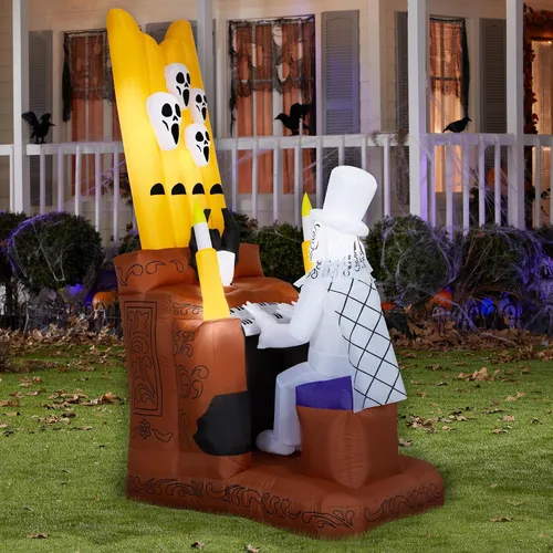 Vista 2 de Decoración de Halloween animada inflable del jugador de órgano animado de la mansión embrujada de 7 pies