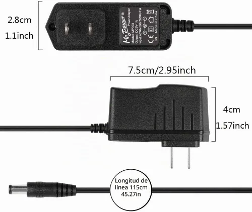 Vista 2 de Adaptador de fuente de poder 9V DC 1A (1000mA) Mr.Power para efectos de guitarra, cable de 3 líneas, tapa insulada