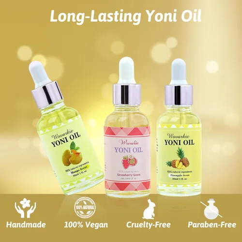 Vista 4 de Wovarkie 3 paquetes de aceite Yoni para mujeres, aceite femenino íntimo 100% natural para desodorante femenino, elimina el olor y equilibra el pH