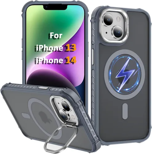 Vista 8 de Funda KETGII para iPhone 13, para iPhone 14, compatible con MagSafe, carga inalámbrica, resistente, a prueba de golpes, pata ajustable, delgada