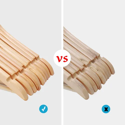 Vista 2 de Paquete de 18 perchas de madera resistente con acabado extra suave, muescas cortadas con precisión y gancho giratorio cromado de 360 grados, perchas