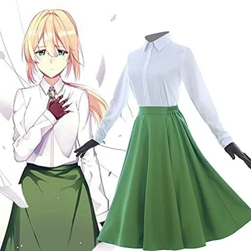 Vista 6 de Disfraz de uniforme escolar de Evergarden de anime, color violeta, para mujer, color verde