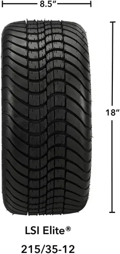 Vista 4 de RM Cart Raptor de 12 pulgadas, negro/mecanizado en neumáticos LSI Elite 215/35-12 (juego de 4), se adapta a carritos Yamaha, neumáticos y ruedas