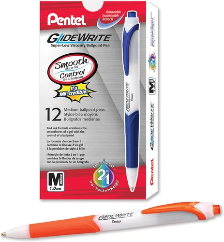 Vista 15 de Bolígrafo Pentel GlideWrite con tinta TechniFlo, (1.0mm) línea media, tinta burdeos, caja de 12 (BX910-BG)