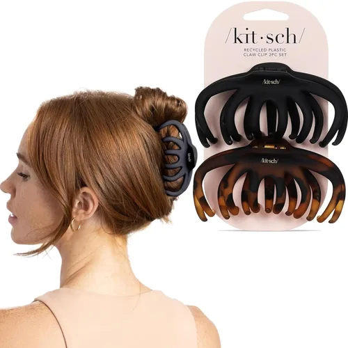 Vista 10 de Kitsch Pinzas grandes para el cabello para mujer, pinzas de plástico reciclado duraderas para peinados y peinados, sujeción segura durante todo