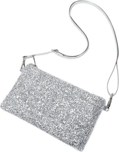 Vista 2 de Lam Gallery Bolso de mano de noche con purpurina brillante para boda, bolso de mano brillante para fiesta, plateado