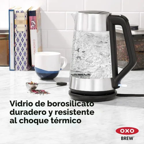 Vista 5 de OXO Hervidor eléctrico de vidrio, inalámbrico, de acero inoxidable