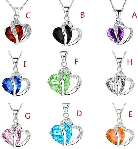 Vista 2 de Cadena de plata con colgante de corazón y diamantes de imitación de Afazfaix