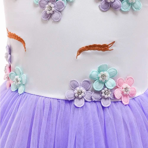 Vista 4 de Vestidos de princesa para niñas, disfraz de unicornio, flores, vestido de desfile de 2 a 10 años.