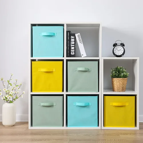 Vista 7 de Stero - Contenedores de tela para almacenamiento de 13x13x13 pulgadas, paquete de 6 cubos de almacenamiento de colores divertidos con asas, cestas