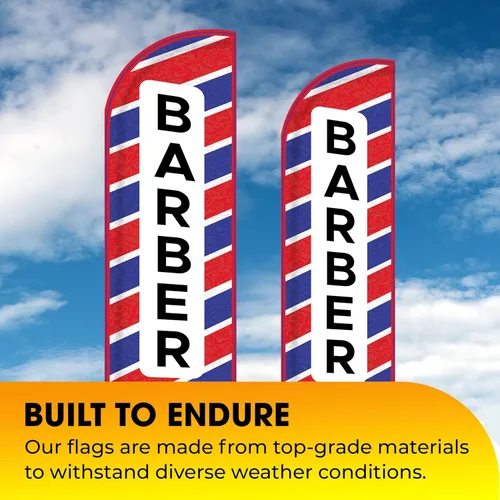 Vista 3 de OnPoint Wares Banderas de Barber Shop King – Paquete de 2 Banderas de publicidad exterior de 3 pies x 11.5 pies para negocios de peluquería
