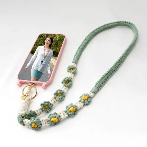 Vista 4 de Cordón para llaves, lindo cordón de cuello de flor para mujer, cordón largo de macramé para llaves, tarjetas de identificación, cartera