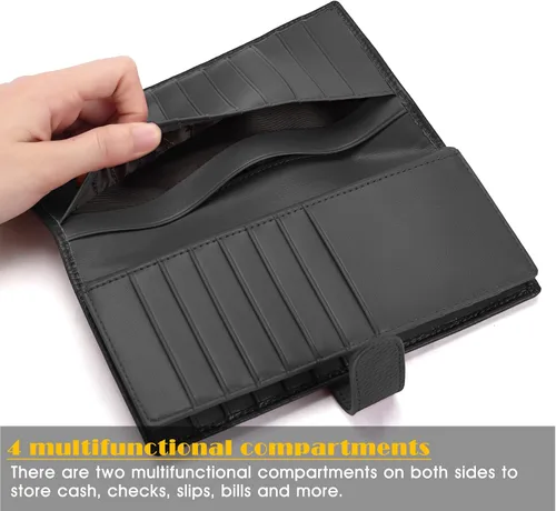Vista 5 de Cartera de piel auténtica para mujer con bloqueo RFID, Negro -, Plegar y Negocios
