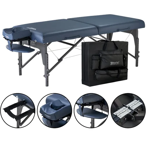 Vista 4 de Master Massage Montclair Pro - Mesa de masaje portátil de espuma viscoelástica extra ancha de 31 pulgadas en azul real con sistema de iluminación